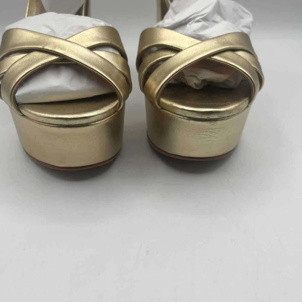 Schutz Women Platform Heel 6.5B Gold Leather Sole Ankle Strap Cocktail Shoes NIB - Picture 8 of 16